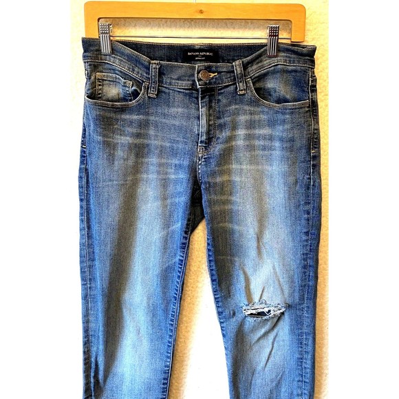 Banana Republic Jeans Size 6/28 Women Skinny Fit Blue Med Wash Denim Distressed - Picture 2 of 10